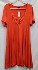 NWT Torrid Sz 1 Red Ribbed Dress V-neck, Short Sleeves W/ Pockets