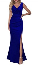 WOOSEA Blue Sleeveless V-Neck Solid Maxi Dress Long Side Slit Size L