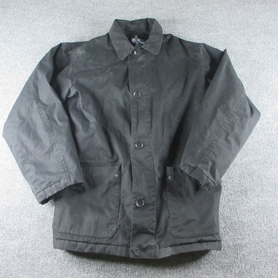 #ad Polo Ralph Lauren Jacket Mens M Black Canvas Button Front Tin Oil Chore Coat $141.44