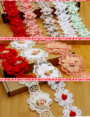 1 Yd 3D Blume Perle Satinborte Spitzenband Hochzeitskleid bestickt Zum Selbermachen Nähen