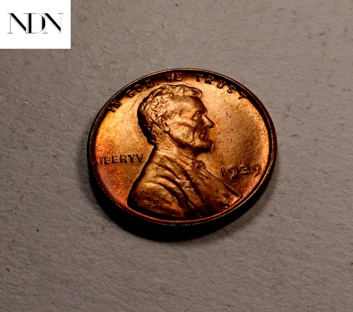 1939 Lincoln Wheat Penny Cent - Gem BU (rainbow toned) - Better Date! #W212