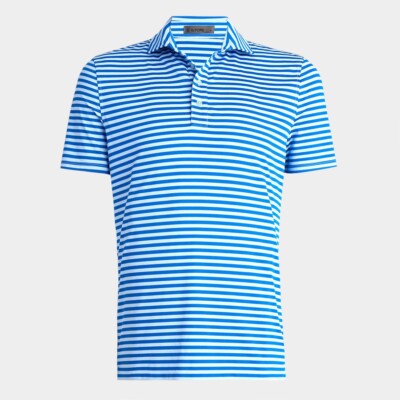 G/Fore G4 Perforated Stripe Mens Medium Baja Blue Golf polo