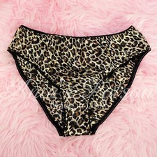 VTG Sissy SATIN Leopard print shiny Full Cut Silky Smooth panties sz SM L/XL