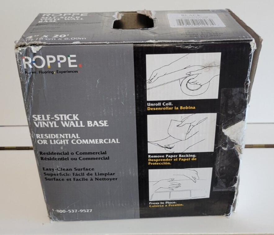ROPPE BLACK SELF STICK VINYL WALL BASE RESIDENTAL COMMERCIAL 4 INCH 20