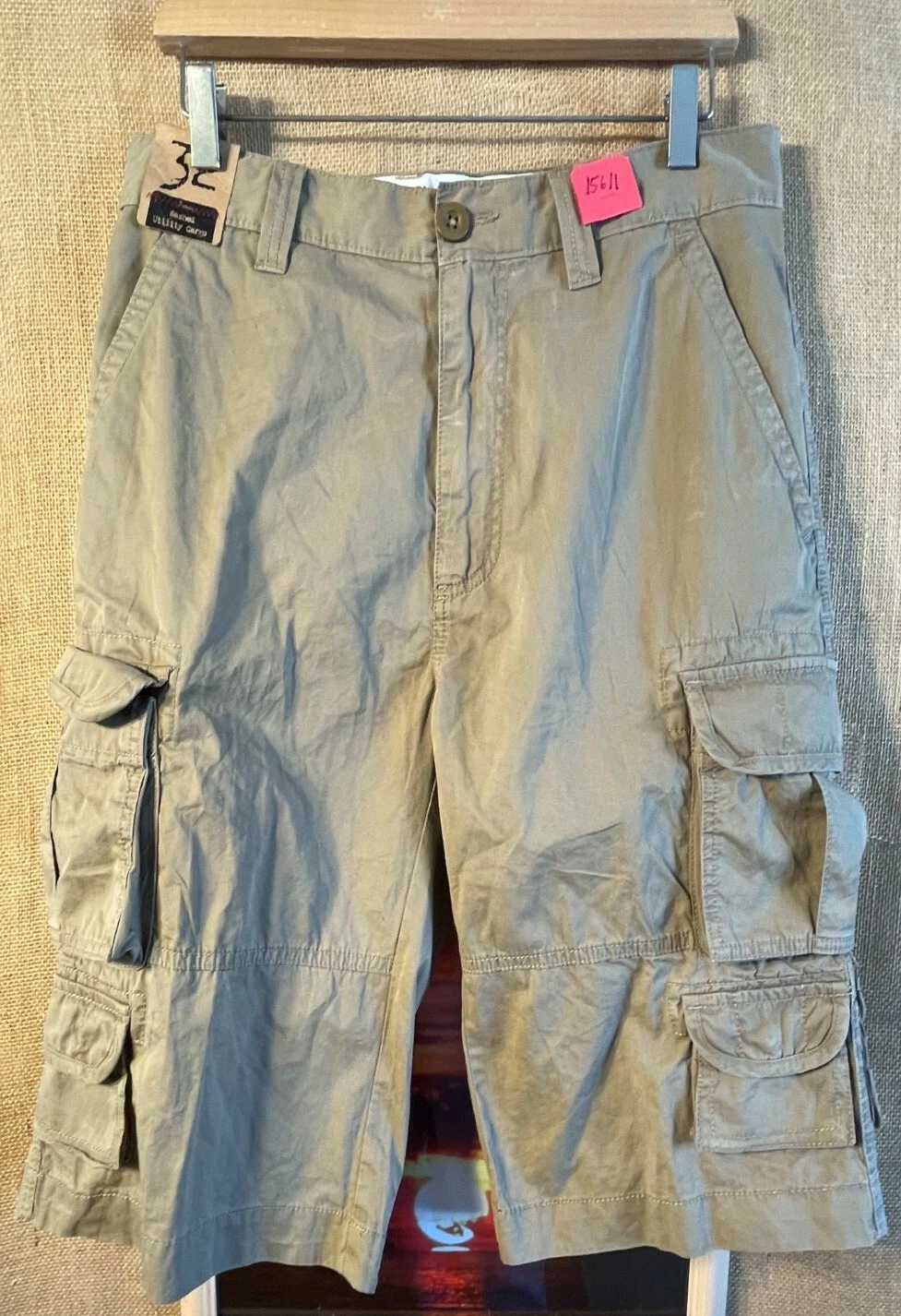 NWT Roundtree & Yorke men’s brown Chino utility cargo shorts 32 washed