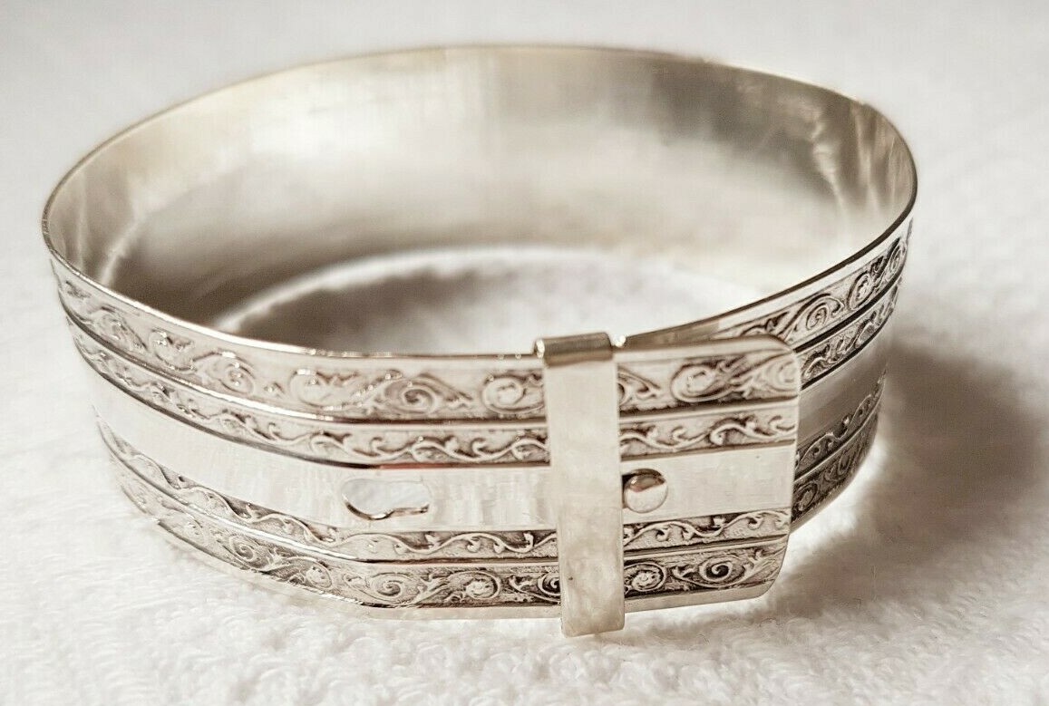 Sterling Silver Scroll Pattern Bracelet with Adjustable Buckle-image
