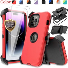 For iPhone 14 Pro Max 13 12 11 XR Rugged Belt Clip Case Cover Tempered Glass