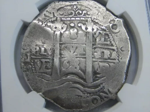 1663 POTOSI 8 REAL COB NGC VF CHARLES II BOLIVIA ASSAYER E SILVER COLONIAL ERA