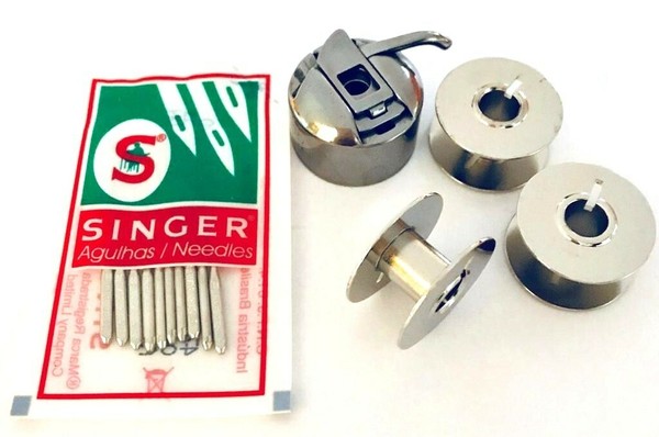Singer NäHmaschinen Nadeln + Spulenkapsel (Cb) Und 3X Voll Metall Spulen-image