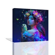 Dream Girl Poster Prints Wear Colorful Flowers on Their Heads Canvas Wall Art 46