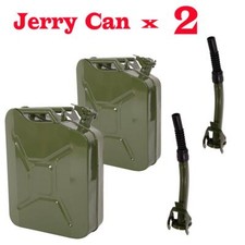 2X Jerry Fuel Can 20 Litre Petrol Diesel Gas Oil Metal Tank Army Green + 2 Spout
