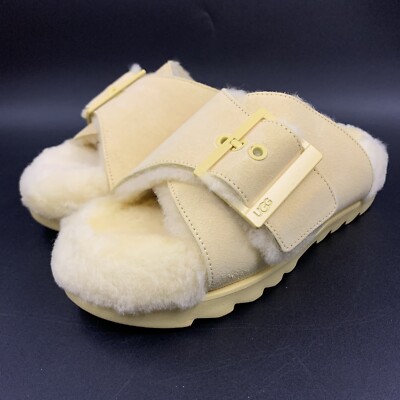 WOMENS US UGG OUTSLIDE BUCKLE SLIDE SANDAL SUEDE SHEEP WOOL