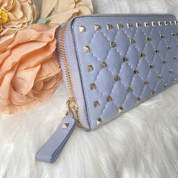 VALENTINO GARAVANI 財布 VALENTINO Long Wallet Quilted Rockstud Leather Blue women's