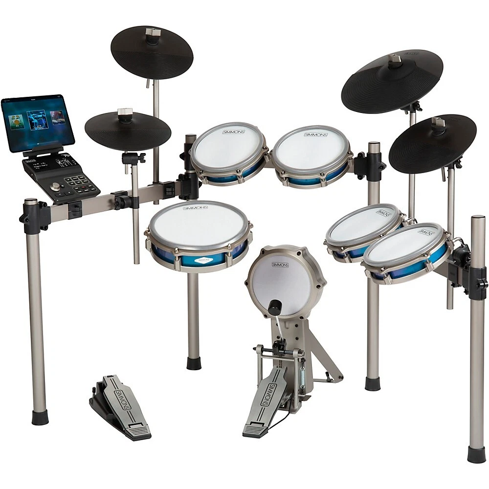 Simmons sd1200 expanded electronic drum kit with mesh pads sale blue metallic