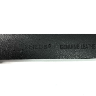 Chicos Black Leather Belt S M Adjustable Hammered Brass Hook  display picture 2