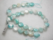 Larimar.....12 mm coin...34 beads....16 inches Sky Blue Larimar Gemstones,