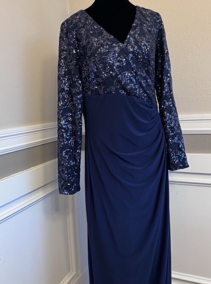 RALPH LAUREN ベルスリーブSEQUIN NAVY ワンピース LAUREN RALPH LAUREN Navy Long Sleeve Sequined Gown Dress US