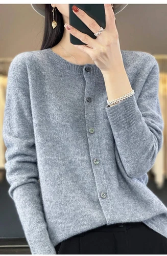 Long Sleeve 100% Merino Wool Sweaters Cashmere Cardigan Spring Autumn Women O-Ne - Picture 12 of 84