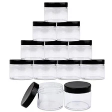 12 Pieces 2Oz/60g/60ml HQ Acrylic Leak Proof Clear Container Jars w/Black Lid