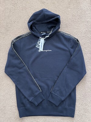 Champion Navy Logo Hooded Hoodie Comfort Fit