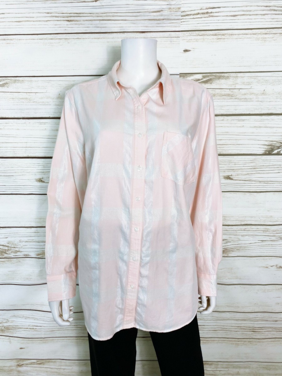 Ava & Viv Womens Shirt Sz 1X Pink & Silver Stripes Button Up Long
