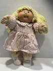 Cabbage Patch Kids Doll Blonde Hair Blue Eyes Tooth Pink Dress Shorts Socks