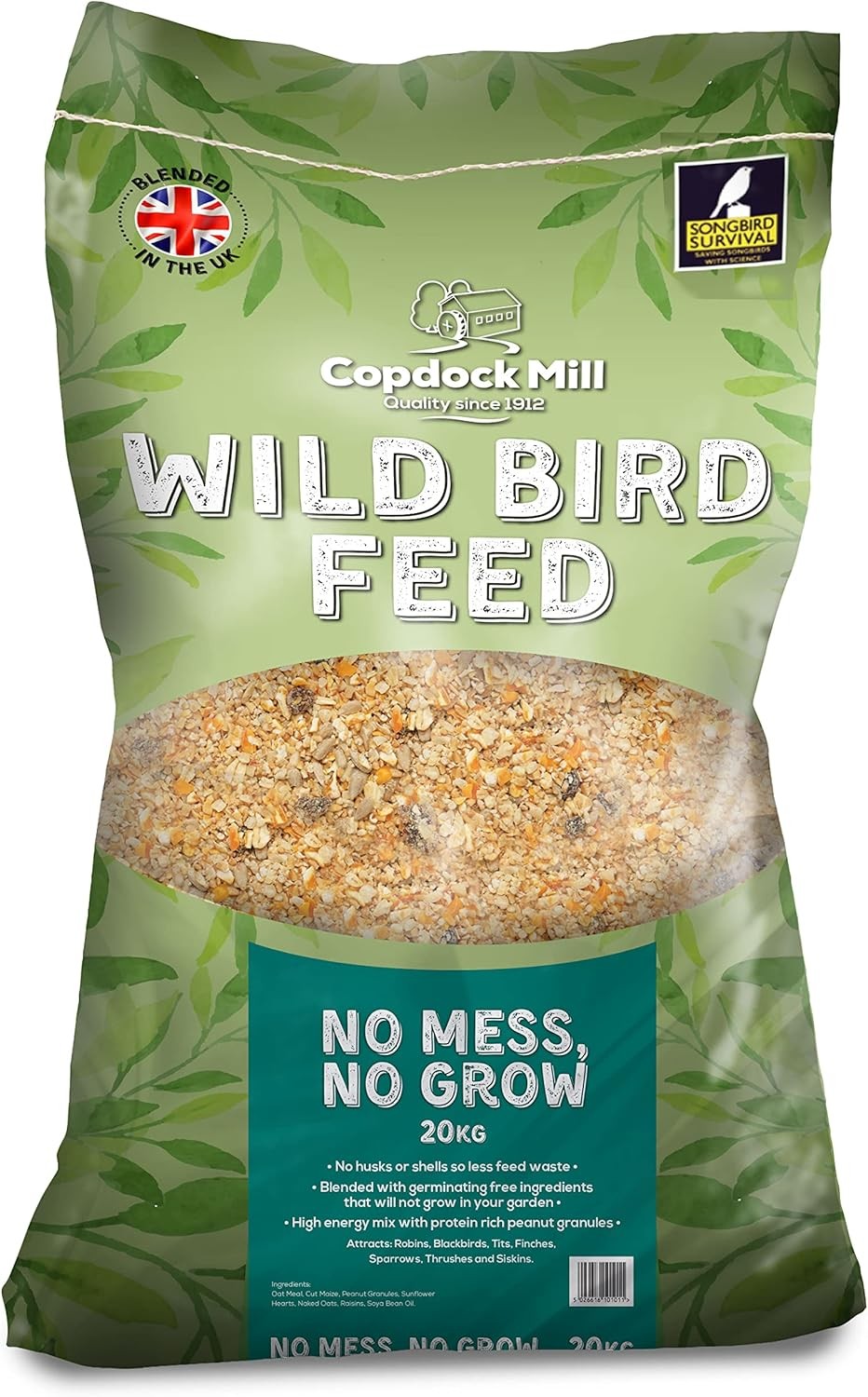 Copdock Mill No Mess Wild Bird Seed Mix 20kg - All Year Round Small Seed Mix Wi