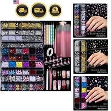 Nail Charms and Nail Art Tools Set, Nail Art Kit with 5 Boxes of 3D Nail Char...