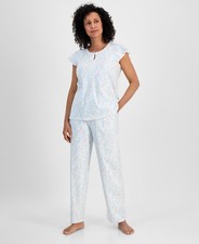 Charter Club Women's Cotton Flutter-Sleeve Pajama Top-Leafy Floral-Large/TOP ONL