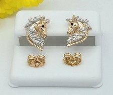 Women Horse Stud Earring 2.00 Ct Round Cut Moissanite 14K Yellow Gold Plated