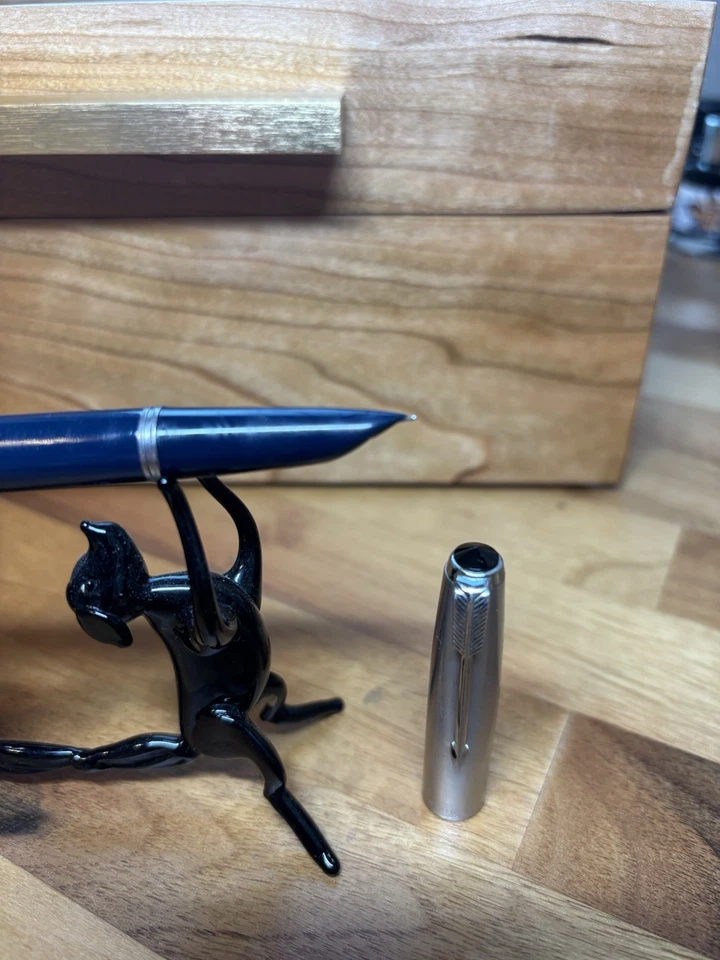 Pluma Estilográfica PARKER "51" MKIII AEROMÉTRICA Reparada•Azul Cedro•Oro 14K F Nuevo en Caja Foto 3 de 4