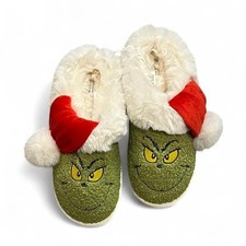 NWT Grinch Santa Slippers Women's 10 Faux Fur Cozy Holiday House Shoes Christmas