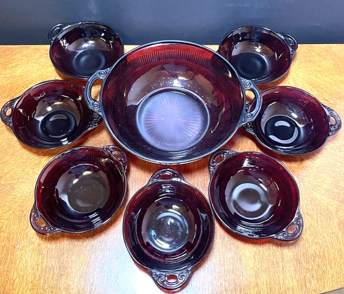 Anchor Hocking Royal Ruby Red Coronation Dessert/Salad Bowl Set-8 pieces