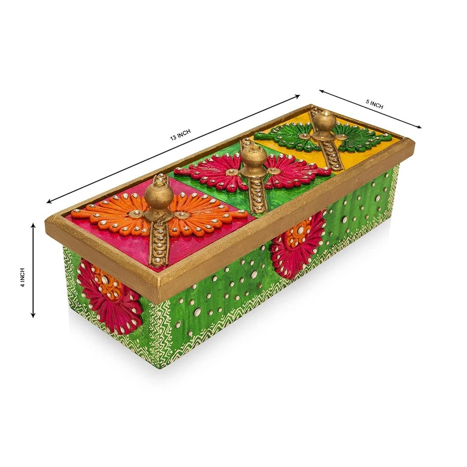 Handcrafted Wooden Decorative Dry Fruits Container Storage Box Size 13x5x4 inch - Image 2 of 4