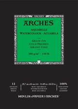 Arches Aquarelle Cold Pressed Watercolor Pad 11.69"x16.53"- 140lb,12 Sheets - 5A