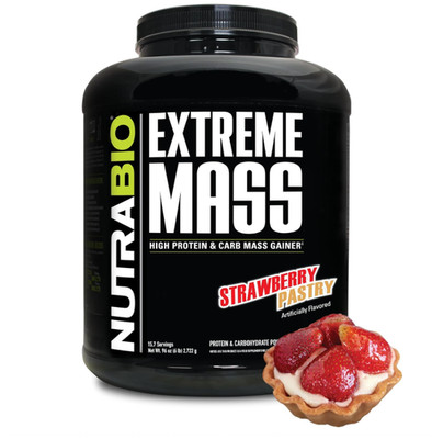 NutraBio Extreme Mass Gainer Protein Powder, Strawberry Pastry, 6lb, 53g Protein