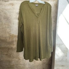 J Jill Pure Jill Tunic Top Sz L Long Sleeve Side Split Rayon Tencel Blend Casual