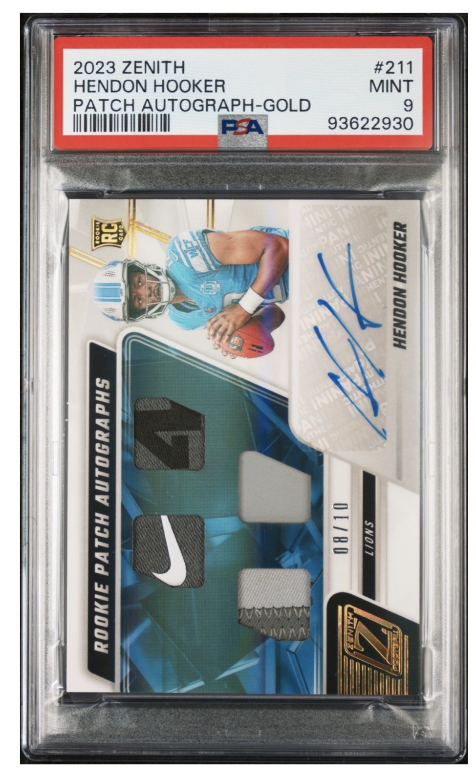 2023 Panini Zenith GOLD ROOKIE PATCH AUTO HENDON HOOKER #211 8/10 RPA  
