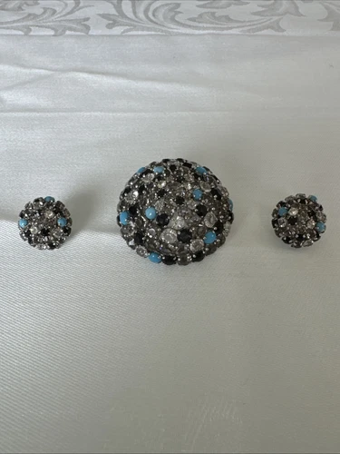Ensemble broche et boucles d'oreilles Christian Dior 1960 multi pierres en argent SUPERBE "