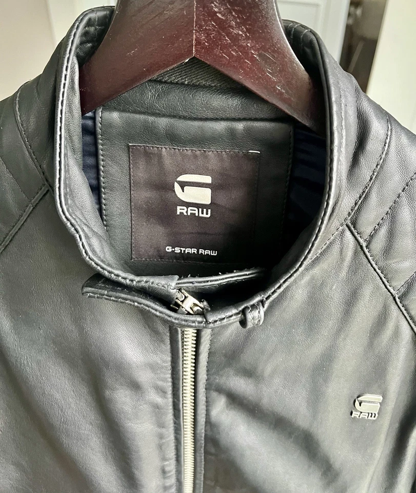 G-Star Raw Men's Black Biker Leather Jacket Size Small Made In India - Image 3 of 4