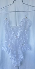 Vintage Tosca Lingerie White Sheer Lace Ruffle Bodysuit S Rose Fairy Ethereal
