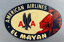 American Airlines El Mayan Original Airline Luggage Label Mexico Aztec AA
