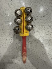 Vintage Jingle Bell Shaker Wooden Handle Sleigh Bells Percussion Instrument