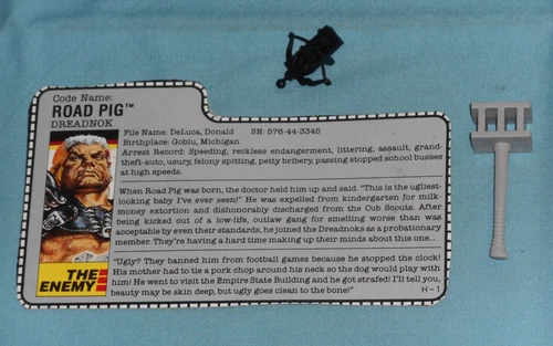 GI G.I. Joe gijoe ROAD PIG WEAPONS PARTS + FILE CARD LOT hammer crossbow