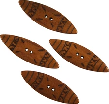 Natural Brown Large Canoe Boat Marquise Shaped Toggle - 2-Hole Carved Yak Bone B