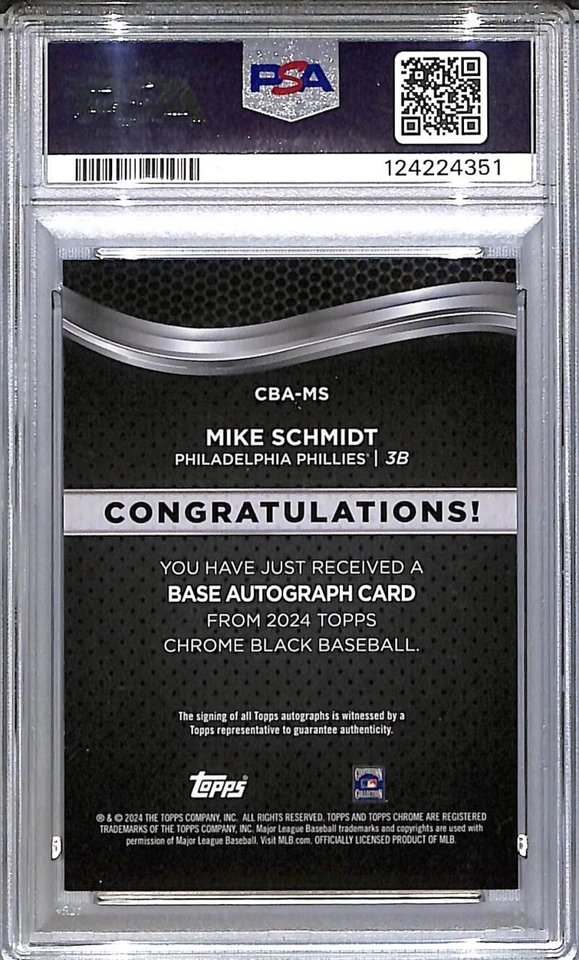 2024 Topps Chrome Black #CBA-MS Mike Schmidt PSA 8 NM-MT Auto Phillies  - Image 2 of 2
