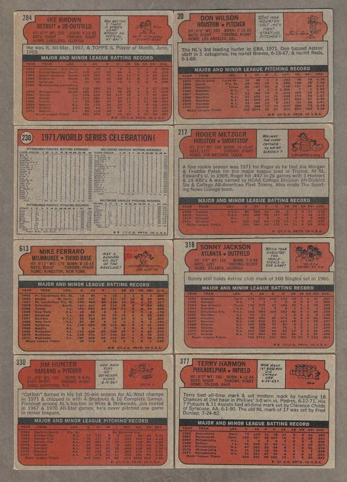 1972 Topps #330 Hunter Ferraro Brown Harmon Jackson Wilson 8 cards FREE Shipping - Image 2 of 2