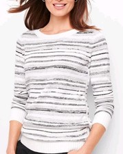 T By Talbots Sweater Mixed Yarn Striped Pullover Rib Cuffs XS Minimalist Classic