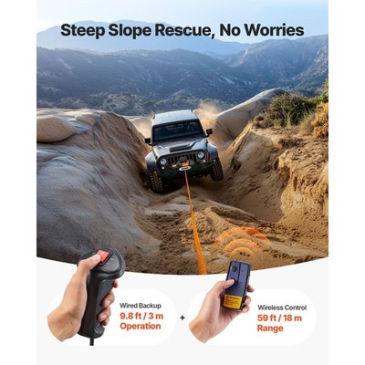12000lb 12V Winch w/ 0.36in x 75.5ft Syn Rope, IP55, Dual Remote