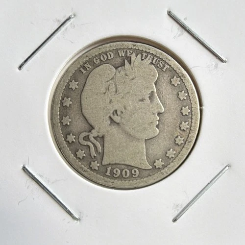 1909 Barber Quarter Dollar 25¢ Silver Coin Circulated & Uncertified